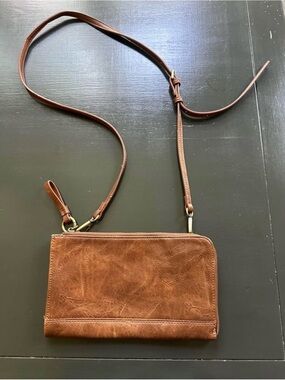 Susan Joy Brown Leather Crossbody Bag with Zip Closure